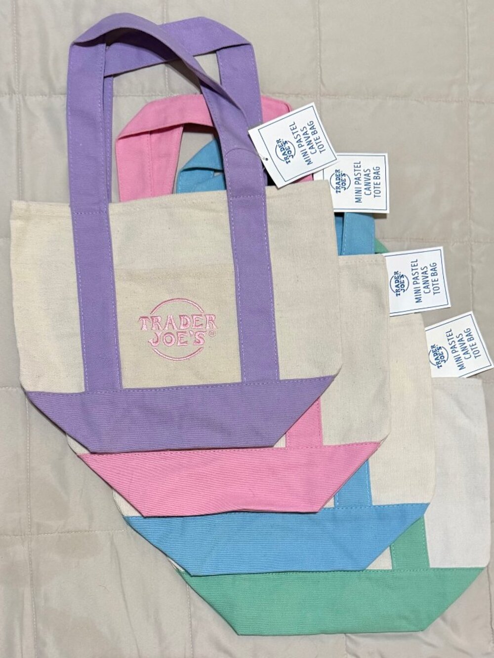 Trader Joe's Mini Canvas Pastel Tote Bag Limited Edition Set of 4